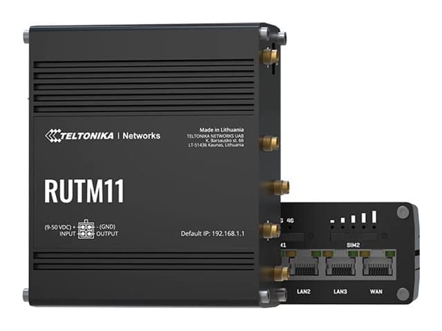 Teltonika RUTM11, Ethernet WAN, Gigabitti Ethernet, SIM-korttipaikka, musta