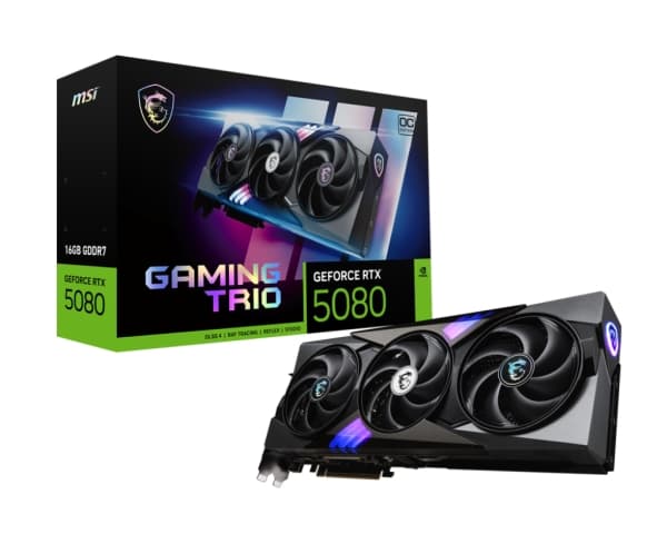 MSI GeForce RTX 5080 16G GAMING TRIO OC - Näytönohjain - GeForce RTX 5080 - 16 Gt GDDR7 - PCI Express 5.0 - 3 x DisplayPort, HDMI - Musta