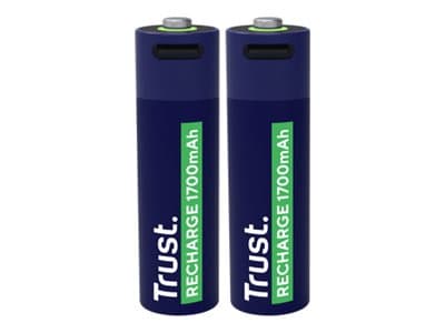 Trust 25584, Ladattava paristo, AA, 2 kpl, 1700 mAh, 2 h, oikosulku