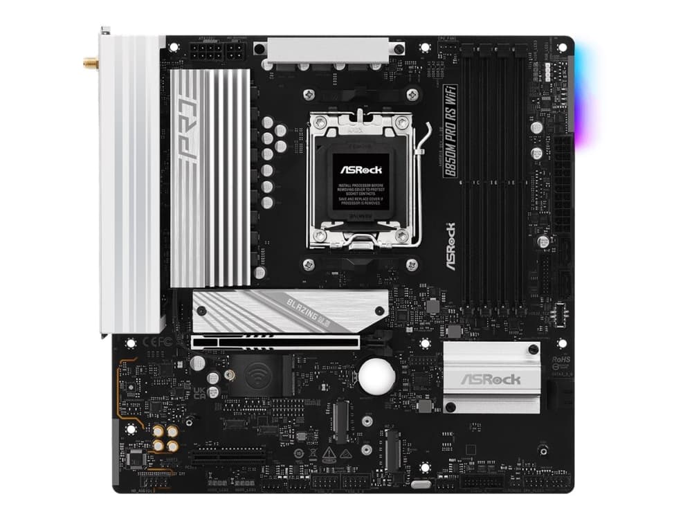 ASRock B850M Pro RS WiFi - Emolevy - micro ATX - Socket AM5 - AMD B850 Chipset - USB-C 3.2 Gen2, USB-C 3.2 Gen 1, USB 3.2 Gen 2, USB 3.2 Gen 1 - 2.5 Gigabit LAN, Bluetooth, Wi-Fi 6E - sisäinen grafiikka (CPU tarvitaan) - HD-äänentoisto (8 kanavaa)