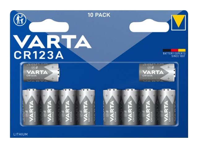 Varta 06205, CR123A, Litium, 3 V, 10 kpl, 1430 mAh, Sininen, Harmaa