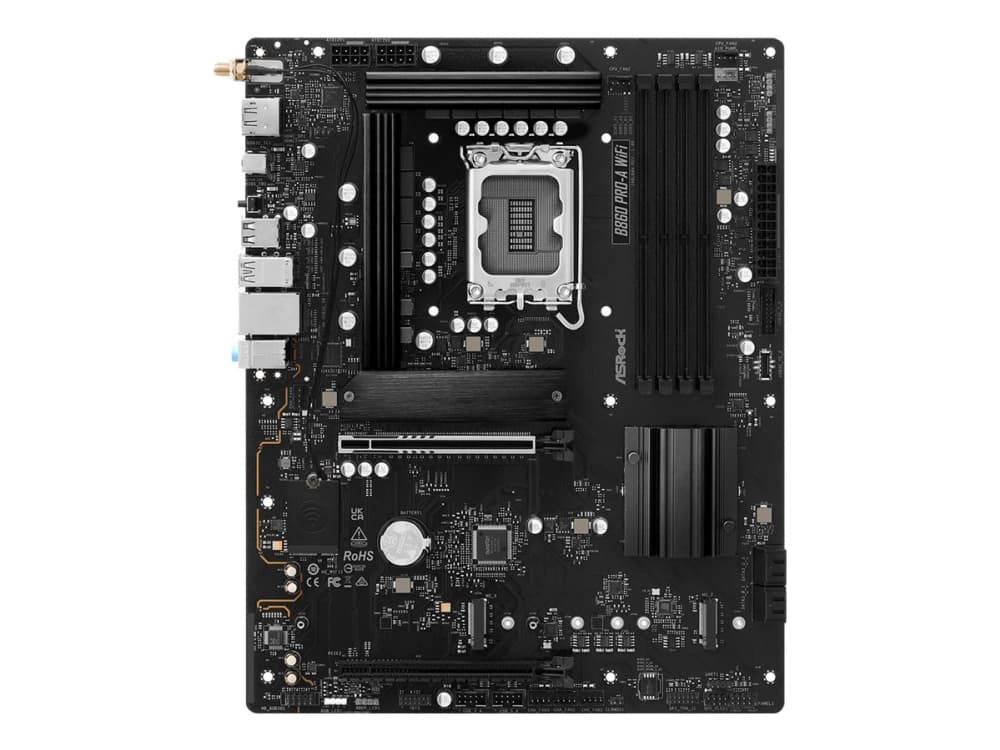 ASRock B860 Pro-A WiFi - Emolevy - micro ATX - LGA1851-asennuspaikka - B860 piirisarja - USB-C Gen 2x2, USB-C 3.2 Gen 1, USB 3.2 Gen 1 - Wi-Fi 6E, 2.5 Gigabit LAN, Bluetooth - sisäinen grafiikka (CPU tarvitaan) - HD Audio (8 kanavaa)