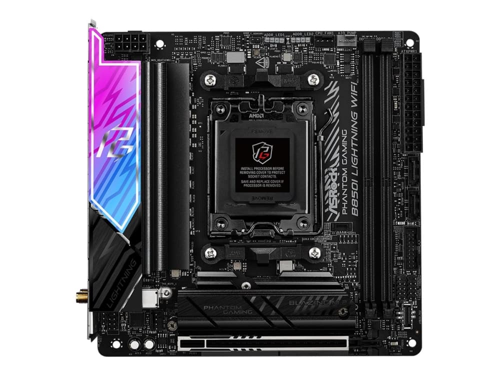 Asrock Phantom Gaming B850I Lightning WiFi, AMD, Pistoke AM5, AMD Ryzen 7000 Series, AMD Ryzen 8000 Series, AMD Ryzen 9000 Series, Pistoke AM5, DDR5-SDRAM, 128 GB