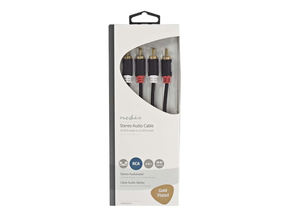 Nedis CABW24200AT20, 2 x RCA, Hanstik, 2 x RCA, Hanstik, 2 m, Antrasiittipunainen