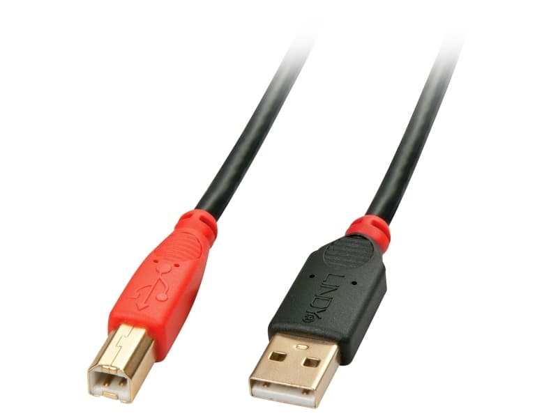 Lindy 42762, 15 m, USB A, USB B, USB 2.0, Uros/uros, Musta, Punainen