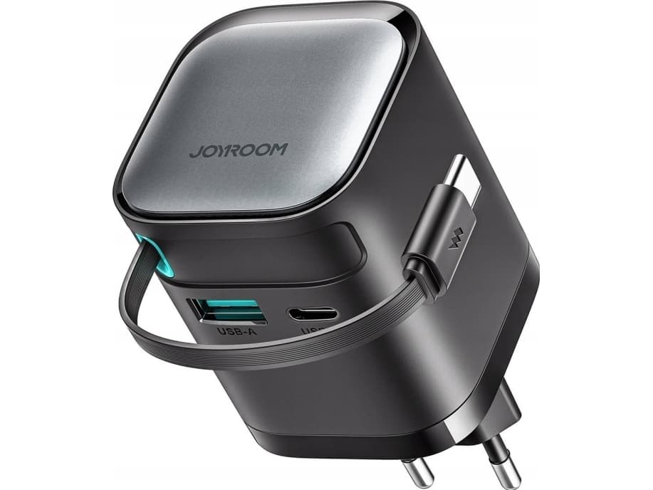 Joyroom Charger GaN Joyroom JR-TCL02 65W USB-A USB-C laturi integroidulla USB-C-kaapelilla - musta