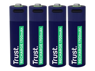 Trust 25631, Ladattava paristo, AA, 4 kpl, 1700 mAh, 2 h, oikosulku, oikosulku, akku, 4 kpl, 1700 mAh, 2 h