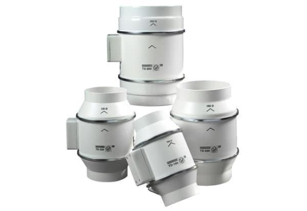 THERMEX kanavapuhallin TD 500/160 Scandic, ø160 mm. Ilmavirta 580/430 m³/h 0 Pa:ssa, energiankulutus 44-50 W. Asennetaan vaaka- tai pystysuoraan.