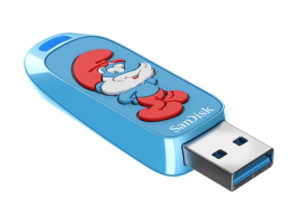 SanDisk Smurffit, 128 Gt, USB Type-A, 3.2 Gen 1 (3.1 Gen 1), 130 Mt/s, Capless, Sininen