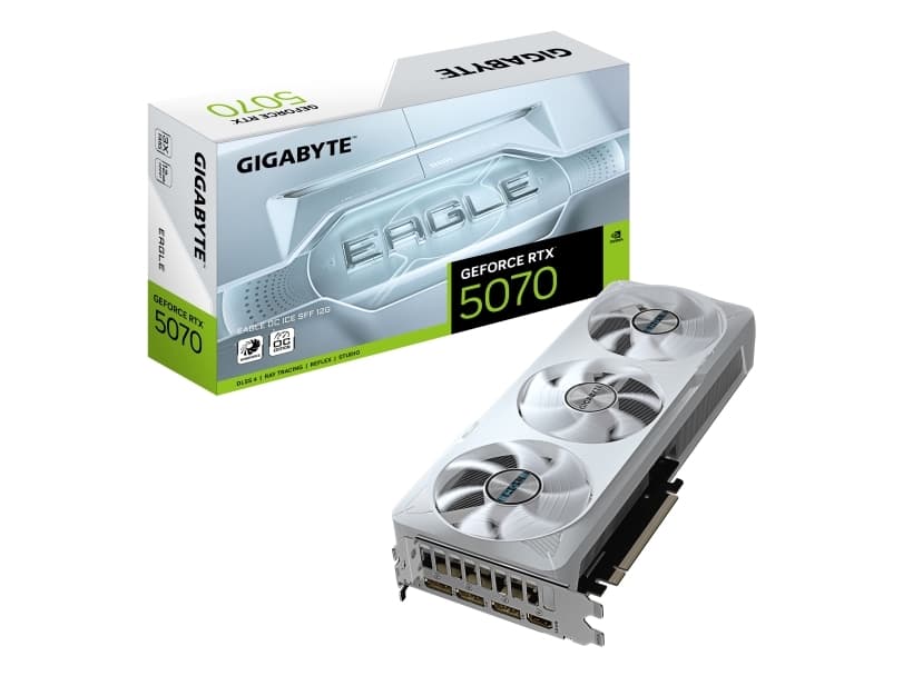 GIGABYTE GeForce RTX 5070 EAGLE OC ICE SFF 12G, GeForce RTX 5070, 12 GB, GDDR7, 192 bittiä, 7680 x 4320 pikseliä, PCI Express x16 5.0