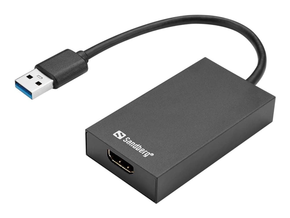 Sandberg USB 3.0 to HDMI Converter, Passiivinen videomuunnin, musta, Windows 10, Windows 11, MacOS, 1920 x 1080 pikseliä, 1080p
