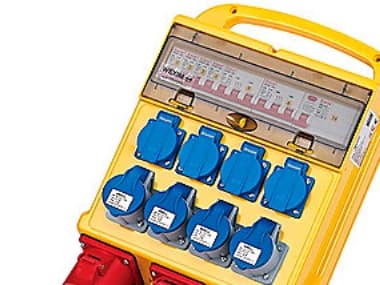 Rakennustehokortti 32A 10 pistorasiaa - 4xDK + 1xCEE 32A + 16A 400V + 4xCEE 16A 230V