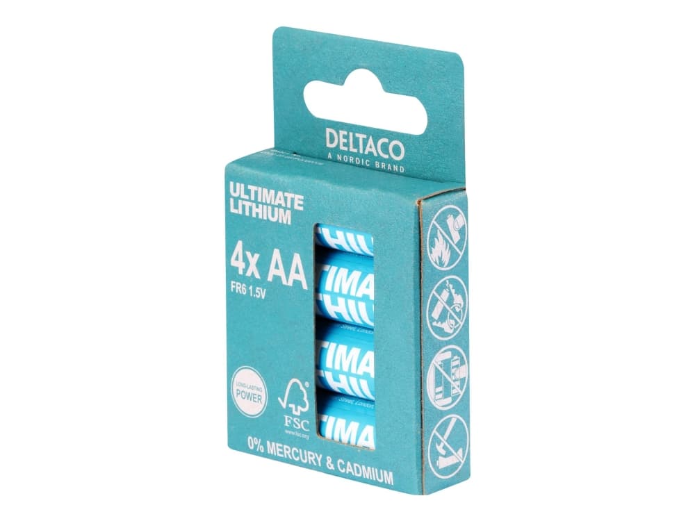 Deltaco ULT-R6LI-4P, Kertakäyttöinen akku, AA, Litium, 1,5 V, 4 kpl, Sininen