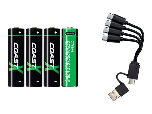Rannikkoakku 1,5 V - AA, ladattava Li-Ion 2400 mAh, USB-C-kaapeli, 4 kpl