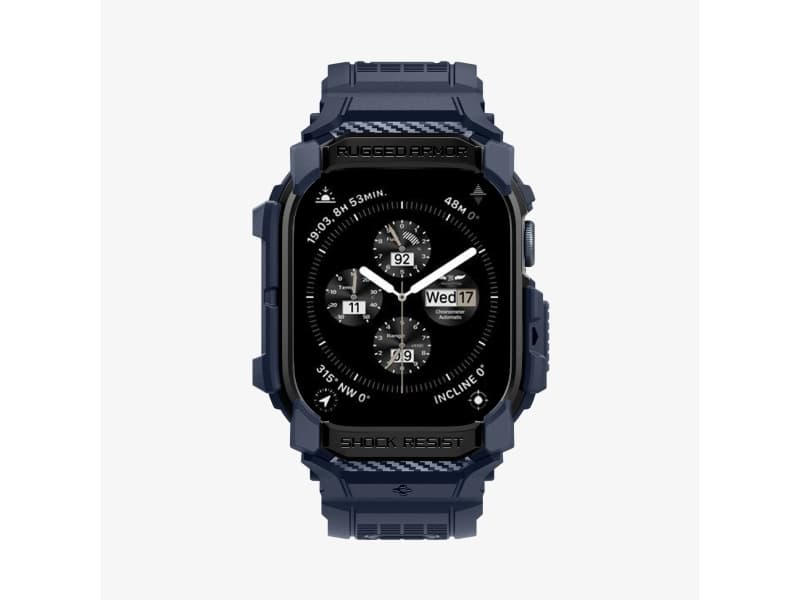 Spigen Rugged Armor Pro, Kotelo, Älykello, Laivasto, Apple, Apple Watch 10 (42mm), Termoplastinen polyuretaani (TPU)