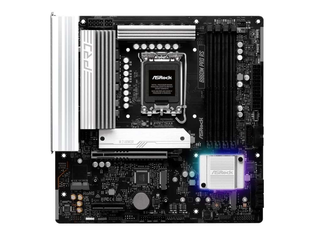 ASRock B860M Pro RS - Emolevy - micro ATX - LGA1851-asennuspaikka - B860-piirisarja - USB-C 3.2 Gen 2x2, USB 3.2 Gen 1, USB-C 3.2 Gen 1 - 2,5 gigabitin LAN - sisäinen grafiikka (CPU tarvitaan) - HD-ääni (8-kanavainen)