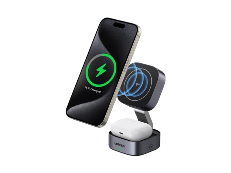 Ugreen 2-in-1 Qi-induktiivinen laturi UGREEN W702 iPhone, AirPods, 15W harmaa