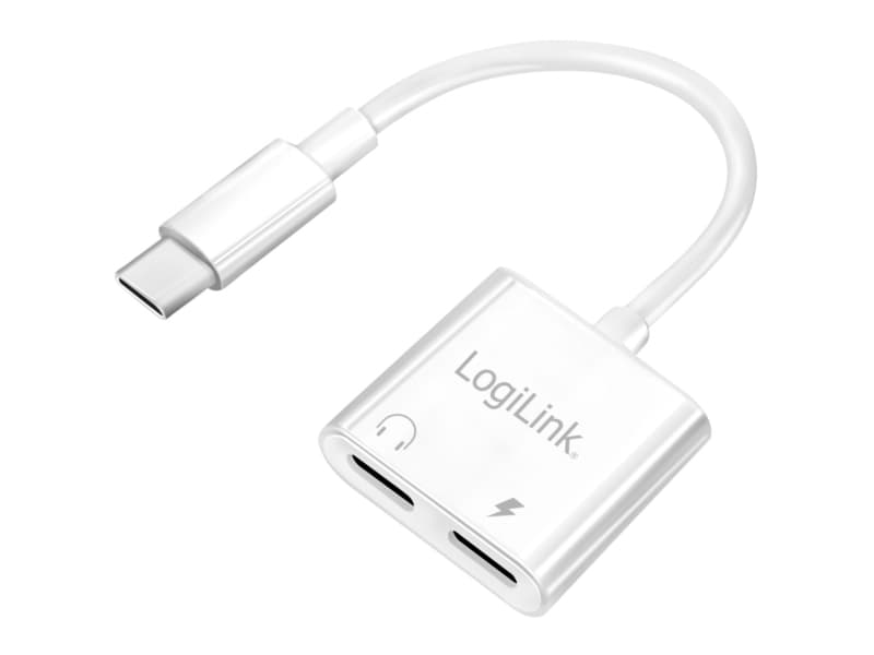 LogiLink USB-C Audio adapter, USB-C/M to 2x USB-C/F, 60W PD, white