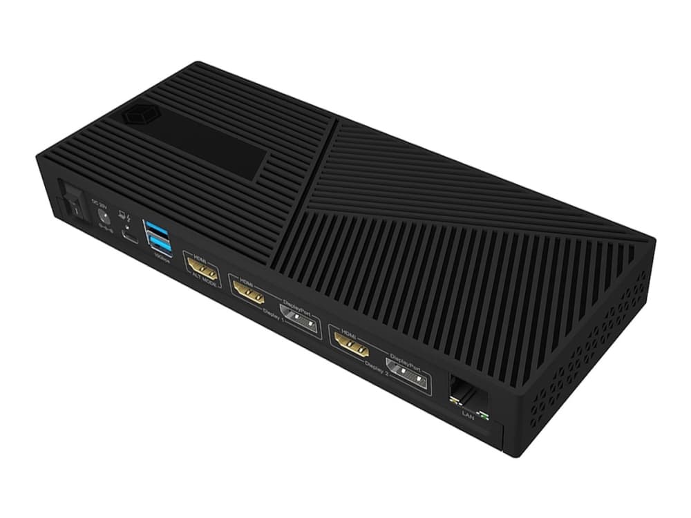 ICY BOX IB-DK2246AC, Langallinen, USB 3.2 Gen 2 (3.1 Gen 2) Type-A, 10,100,1000 Mbit/s, Musta, 3840 x 2160 pikseliä, 60 Hz