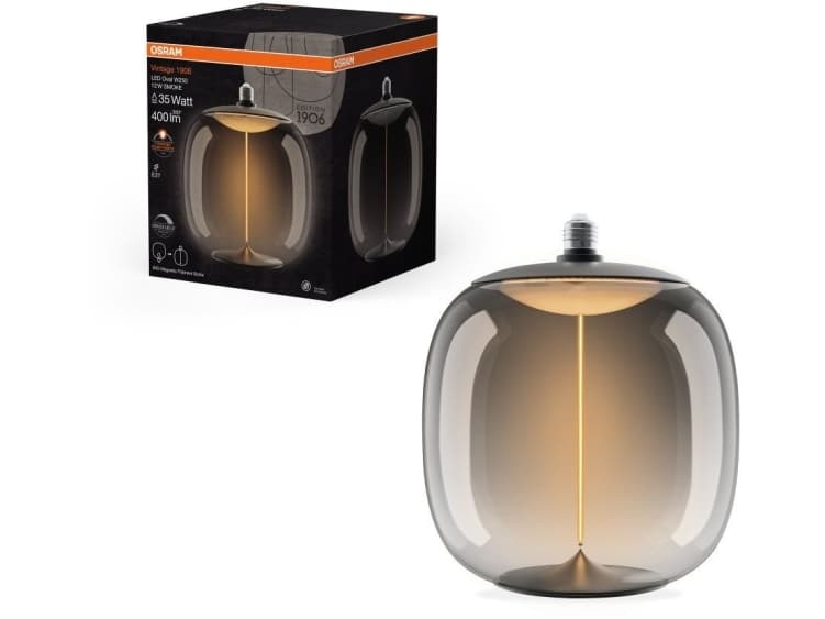 LEDVANCE OSRAM Vintage 1906 LED ovaali hehkulanka magneettinen savunvärinen 400lm 12W/818 (35W) Ø250mm E27 himmennettävä