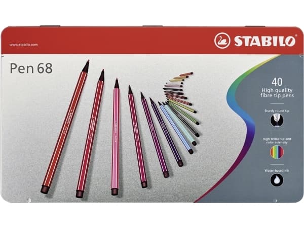 STABILO Pen 68, 40 väriä, Monivärinen, Pyöreä pää, 1 mm, Monivärinen, Kahdeksankulmainen
