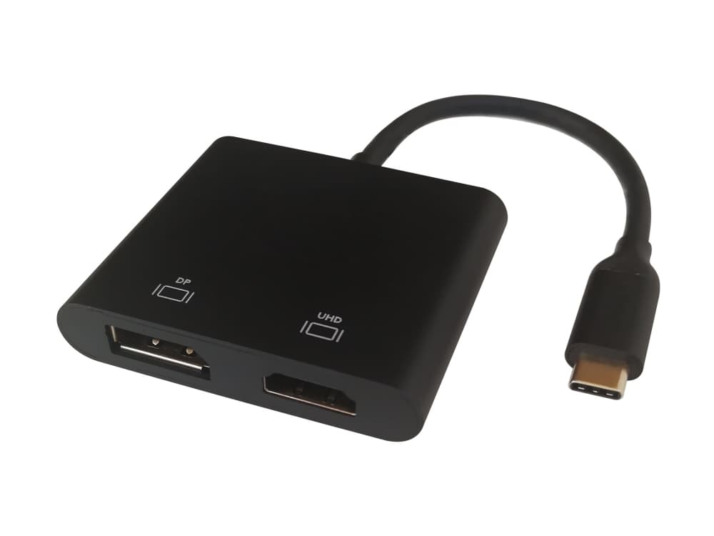 Deltaco USBC-HDDP, 0,1 m, USB Type-C, HDMI + DisplayPort, uros, naaras, suora liitin