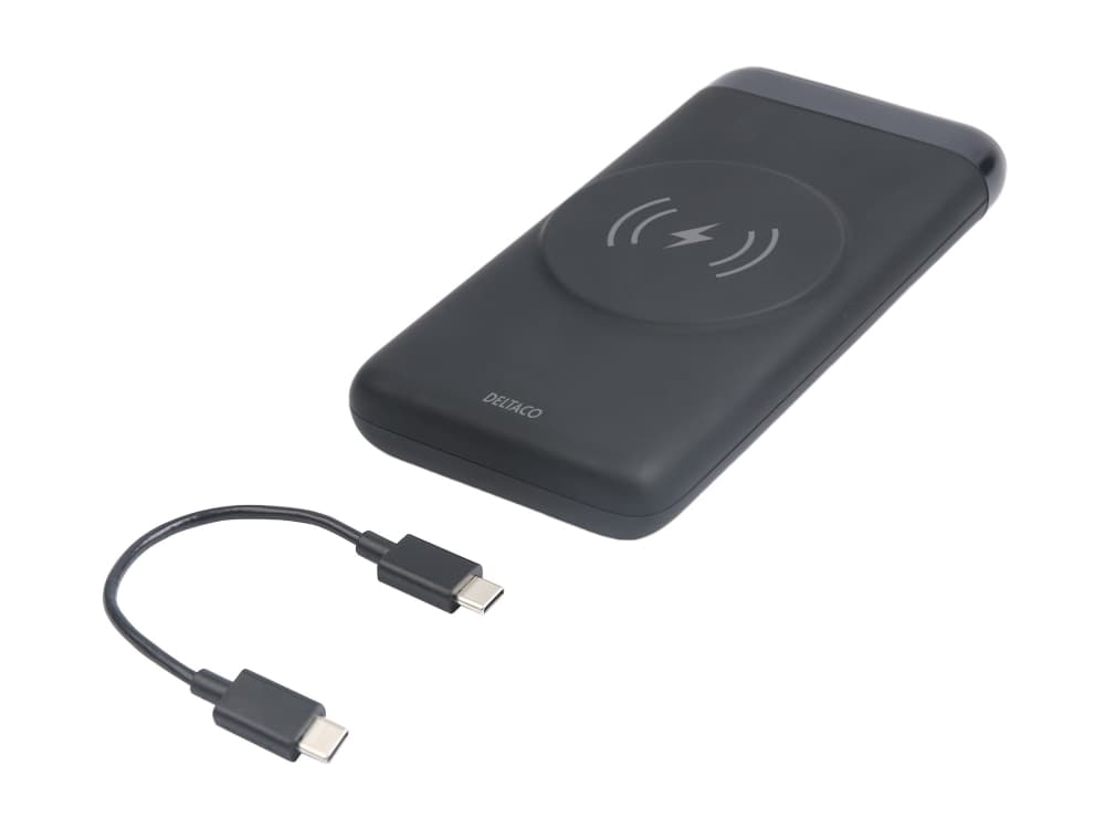 DELTACO langaton virtapankki magneetilla, USB-C ja USB-A, 10 000 mAh, musta