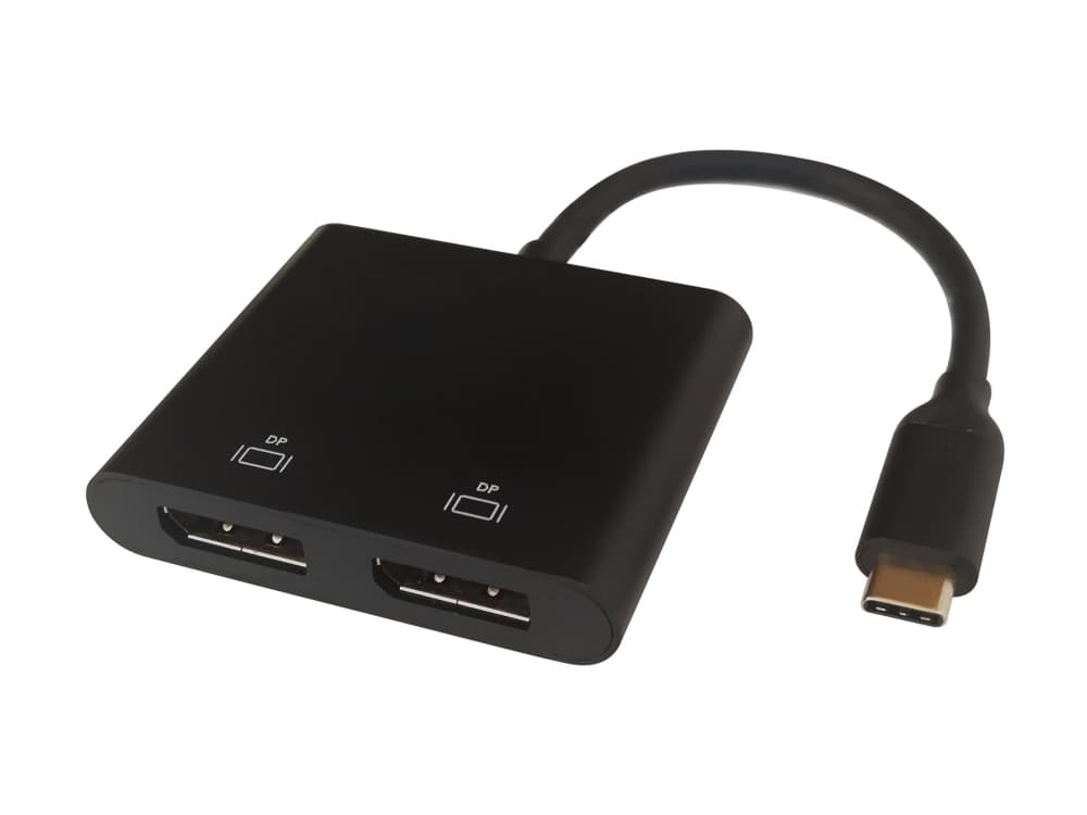 Deltaco USBC-2DP, 0,1 m, USB Type-C, 2 x DisplayPort, urosliitin, naarasliitin, suora liitin, suora