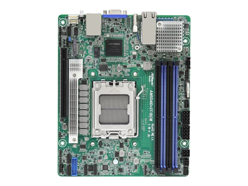 Asrock AM5D4ID-2T/BCM, AMD, Sokkel AM5, AMD EPYC 4004, AMD Ryzen 3 8th Gen, AMD Ryzen 5 7th Gen, AMD Ryzen 5 8th Gen, AMD Ryzen 7 8th Gen,..., Sokkel AM5, DDR5-SDRAM, DIMM, DIMM