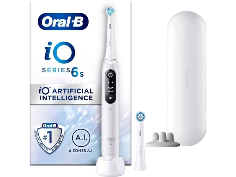 Oral-B iO 6, Aikuinen, Värisevä hammasharja, Päivittäinen käyttö, Syväpuhdistus, Ienhoito, Herkkä, Valkaisu, Valkoinen, 2 min, Valkoinen