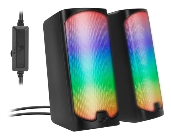 SPEEDLINK TONOS RGB, 2.0-kanavainen, langallinen ja langaton, 6 W, 100 - 20000 Hz, 4 ohmia (O), musta