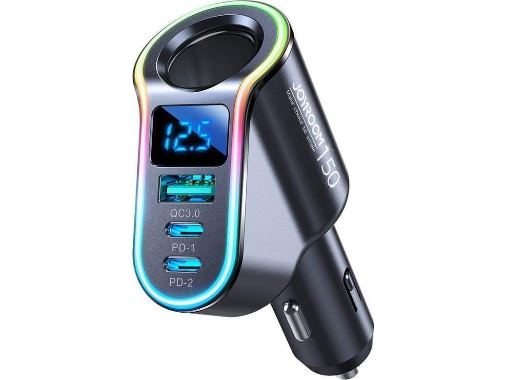 Joyroom Joyroom nopea autolaturi 4in1 USB-A QC3.0 / 2xUSB-C PD 150W musta (JR-CL21)