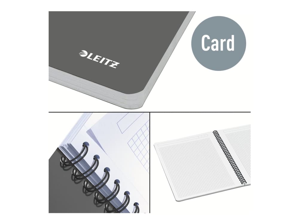 Leitz Office A4-muistikirja, 90 arkkia, ruudut, kierresidonta, pahvikannet, Kuvio, Harmaa, A4, 90 arkkia, 80 g/m², Neliöpaperi