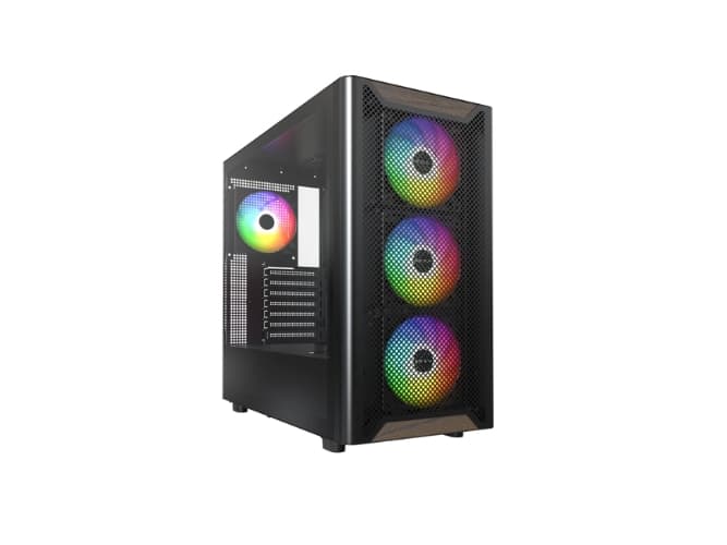 Montech XR Wood PC-kotelo, Midi-Tower, ATX, ARGB, karkaistu lasi - musta