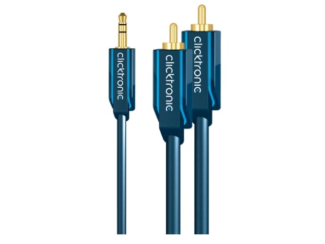 ClickTronic 2m MP3-sovitin, 3.5mm, Hanstik, 2 x RCA, Hanstik, 2 m, Blå