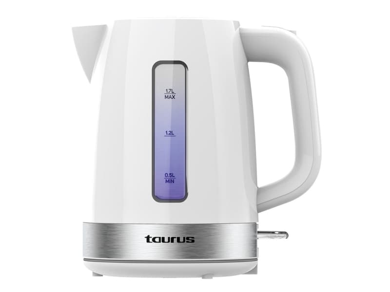 Taurus Aroa, 1,7 L, 2200 W, Hopea, Valkoinen, Ruostumaton teräs, Veden tason ilmaisin, Johdoton