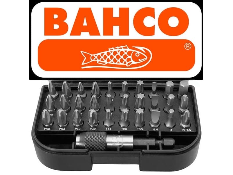 Bahco 31-osainen bittisarja suorille, Phillips-, Pozidriv-, Torx®- ja Unbrako®-ruuveille. Sis. 1/4 bittitelineen ja 1/4 yläsovittimen, 31 kpl, kuusikulmainen (metrinen), Phillips, Phillips-ruuvimeisseli, Phillips-ruuvimeisseli, uraruuvimeisseli, Slotted, Torx, T25, Teräs, 104,9 mm, 65,3 mm