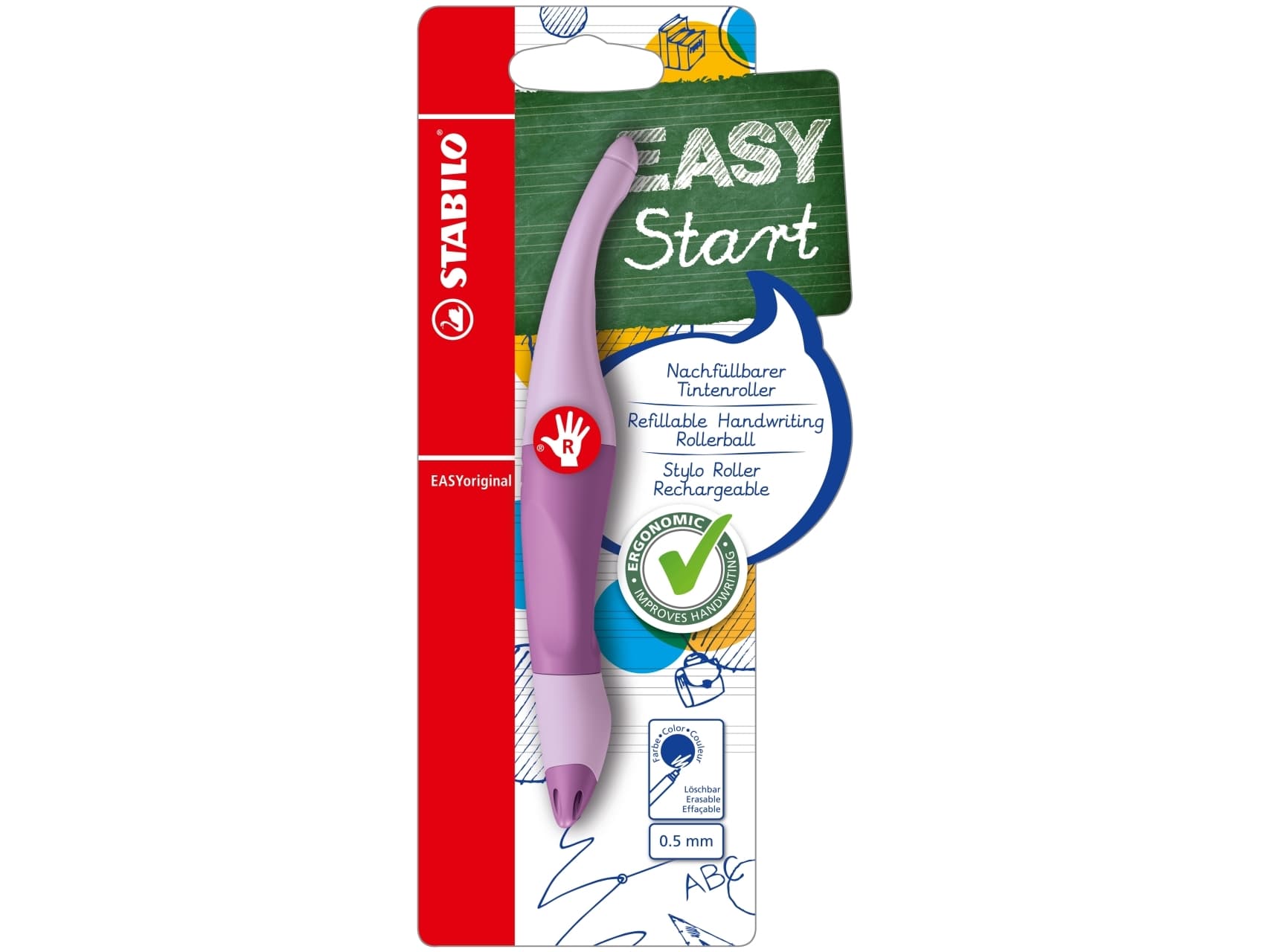 STABILO EASYoriginal, Mekanismiton kynä, Lila, Sininen, 0,5 mm, Keskikokoinen, Oikeakätinen