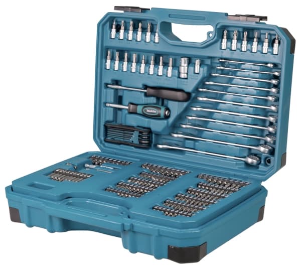Makita E-17980, Yhdistelmäkiintoavain, Kuusiokoloavain, Avoin kiintoavain, Hylsyavain, Hylsyavain, Torx-avain, 4,4.5,5,5.5,6,7,8,9,10,11,12,13,14,15,16,17,19,21,22,24,27,30,32 mm, 1/2, 1/4, Risti, Tasainen, Kuusikulma (britti), PH2, PZ3, Torx, Sininen, Metallinen, 231 työkalua