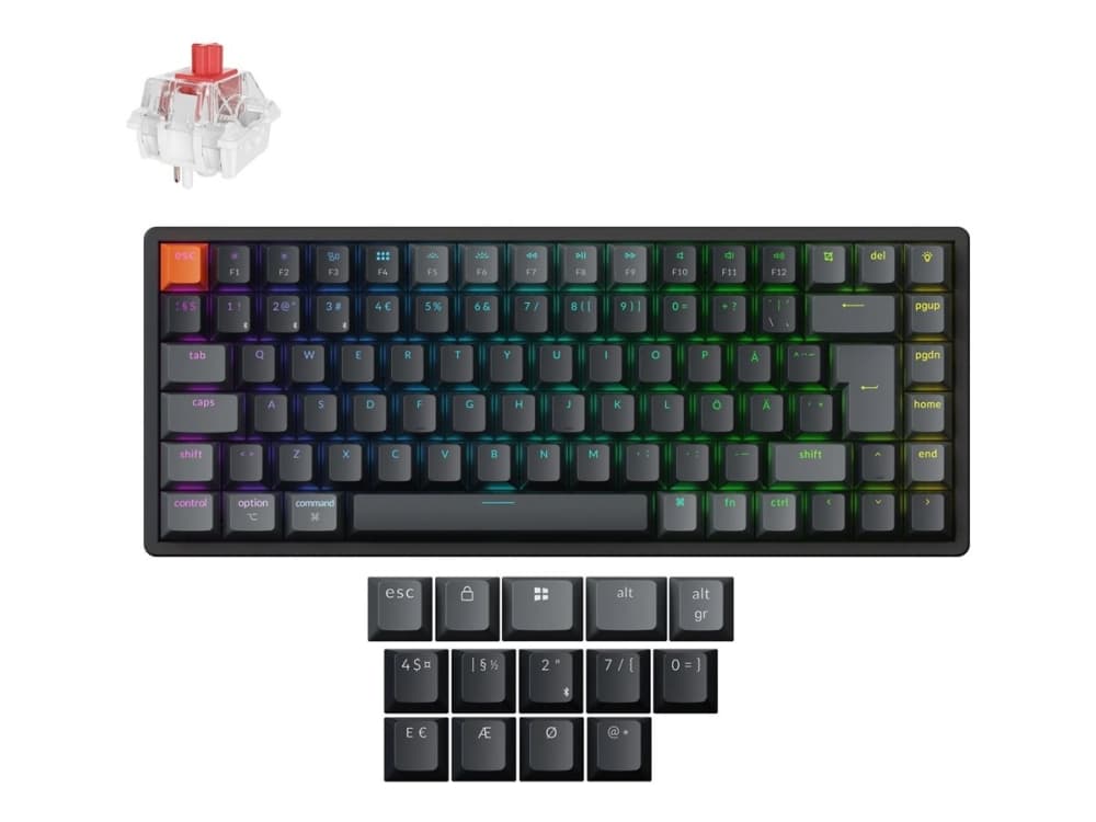 Keychron K2 - Versio 3 - näppäimistö - ISO-asettelu, QMK , mekaaninen - 75 % - taustavalaistu - langaton - Bluetooth 5.2, USB-C - QWERTY - pohjoismainen - näppäinkytkin: Keychron Super Red (Hot-swappable)