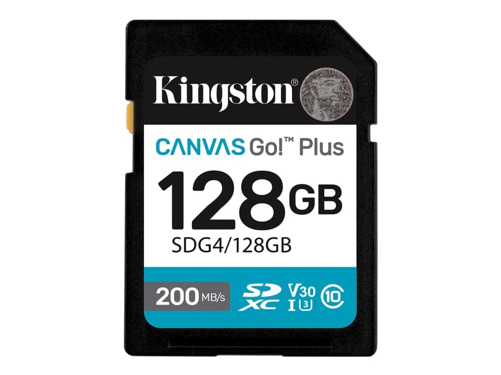 Kingston Technology Canvas Go! Plus 128 Gt SDXC Canvas Go Plus Gen4 200 Mt/s C10 UHS-I U3 V30, 128 GB, SDXC, Luokka 10, UHS-I, 200 MB/s, 100 MB/s