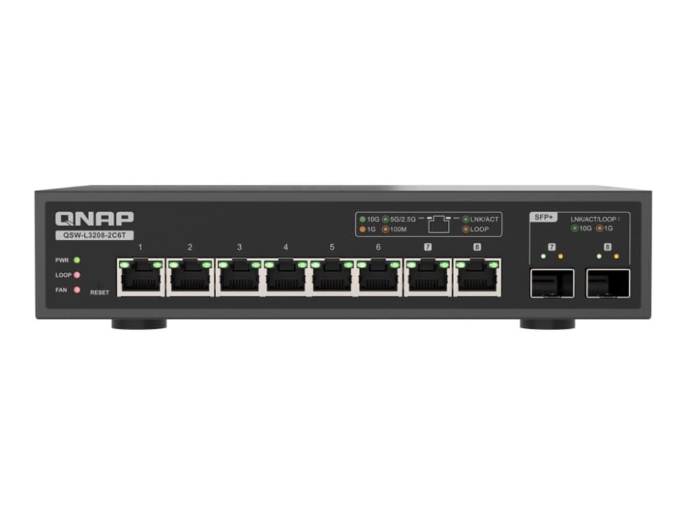 QNAP QSW-L3208-2C6T, Hallittu, 10G Ethernet (100/1000/10000), pöytätietokoneet