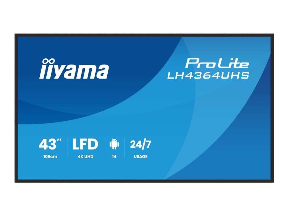 iiyama LH4364UHS-B1AG, Digitaalinen litteäpaneelinäyttö, 109,2 cm (43), LED, 3840 x 2160 pikseliä, Wi-Fi, 24/7