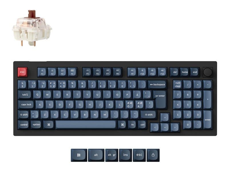 Keychron V5 Max - Näppäimistö - QMK, mukautettu mekaaninen, ISO layout collection - med knop - bagbelyst - trådløs - USB-C, 2.4 GHz, Bluetooth 5.1 - QWERTY - Nordisk - tastkontakt: Gateron Jupiter Brown (Hot-swapable) - carbon-sortti
