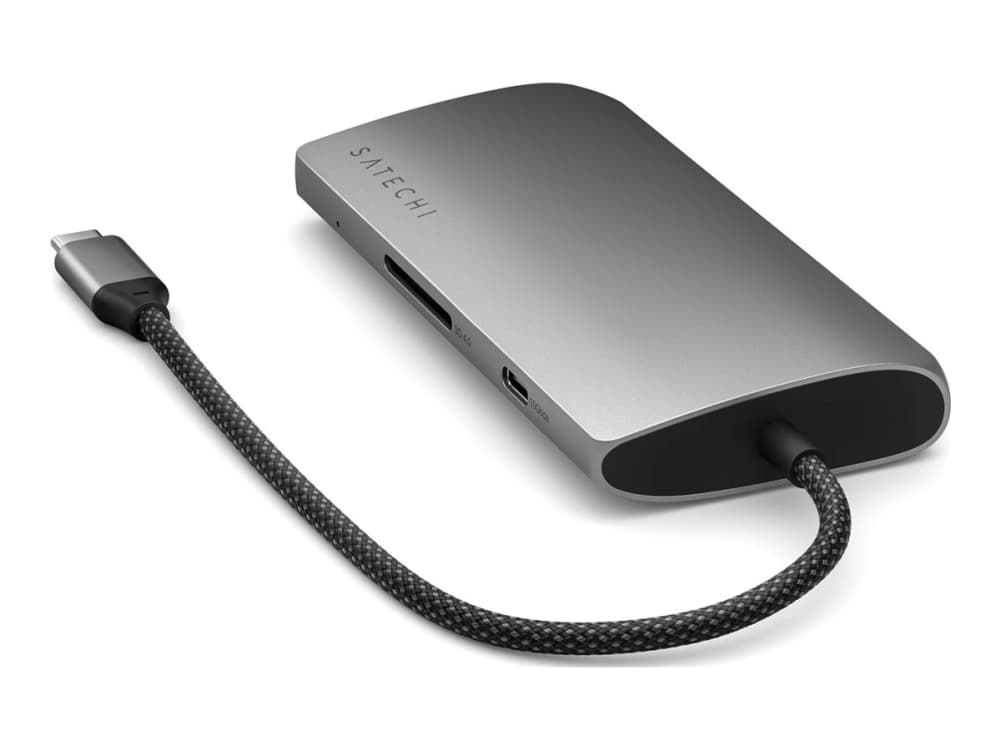 Satechi ST-P8KEM, Langallinen, USB 3.2 Gen 1 (3.1 Gen 1) Type-C, 10,100,1000 Mbit/s, Harmaa, SD, 54,1 mm