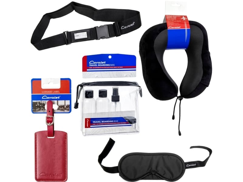 Resekit 8 (Nackkudde, Reseflaskor, Bagagetag, Bagagerem, Sovmask)