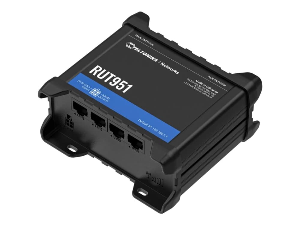 Teltonika RUT951 PoE+, Matkapuhelinverkon reititin, musta, Alumiini, Muovi, DIN-kisko, Teollinen, Nopea Ethernet