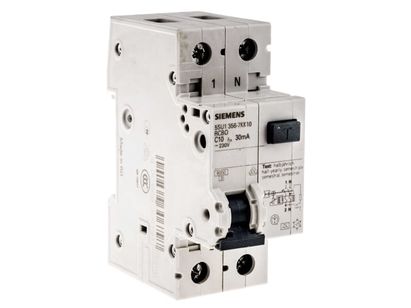 SIEMENS Yhdistelmäkatkaisija C 10A, 1-napainen + nollaC-ominaisuus6kA oikosulkukapasiteetti30mA laukaisuvirta, 230V AC, 36 mm leveydellä