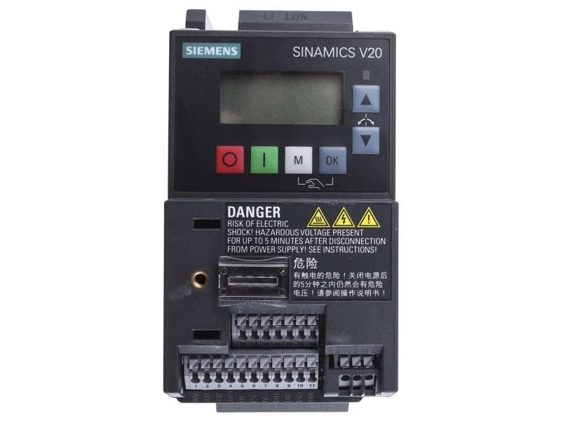 SINAMICS V20 1AC200-240V -10/+10% 47-63HZ nimellisvirta 0,75KW / 1HP, koko: FSAB 68x142x128(WXHXD), Integroitu