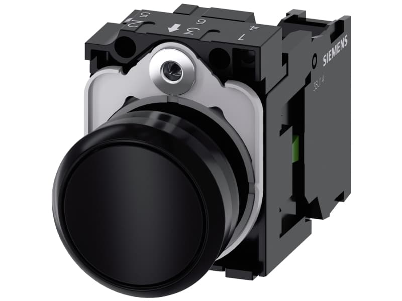 Siemens 3SU1100-0AB10-1BA0 Painike Eturengas muovinen, säätönuppi litteä Musta 1 kpl